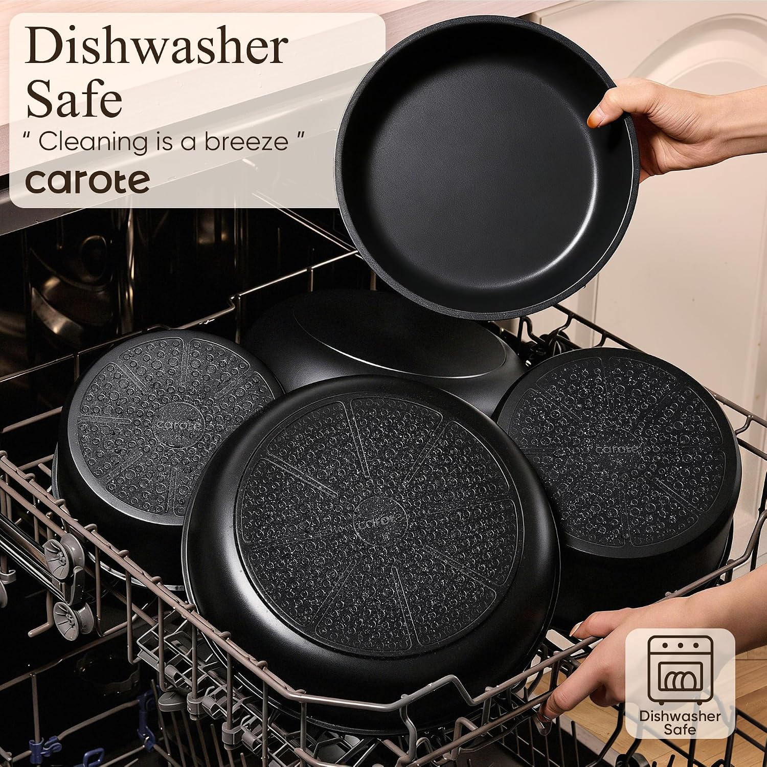 CAROTE 19pcs Pots and Pans Set Non Stick, Detachable Handle Cookware, Black | Induction Compatible, Dishwasher & Oven Safe, Space Saving, for Camping/RV/Traveling, Kitchen Cooking Set - Image 4