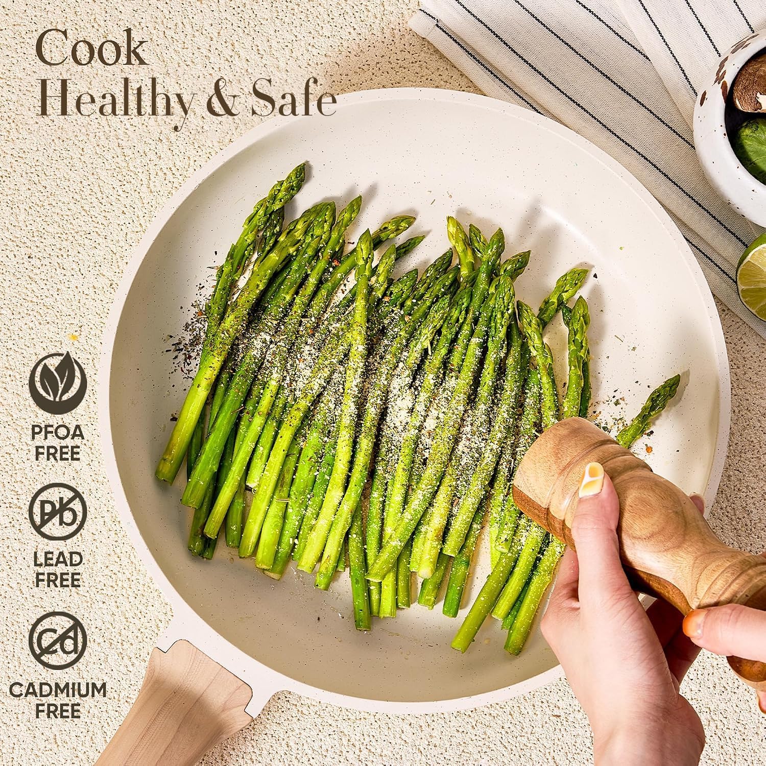 CAROTE 44pcs Pots and Pans, Nonstick Cookware Sets with Bakeware | Induction Cooking Set with Kitchen Knife Set & Egg Pan, Durable, Easy Clean, Even Heating - Image 3