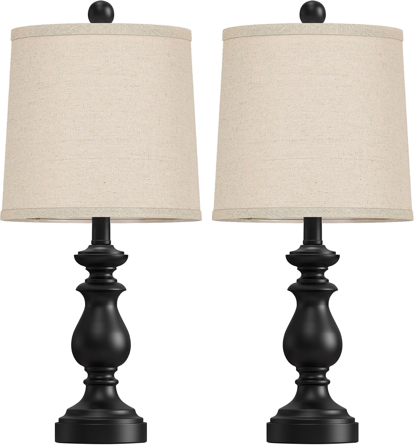 PARTPHONER Traditional Table Lamp Set of 2, Rustic Farmhouse Table Lamps for Living Room Bedroom, 22" Bedside Desk Lamps Vintage Nightstand Lamps with Linen Shades, Black - Image 2