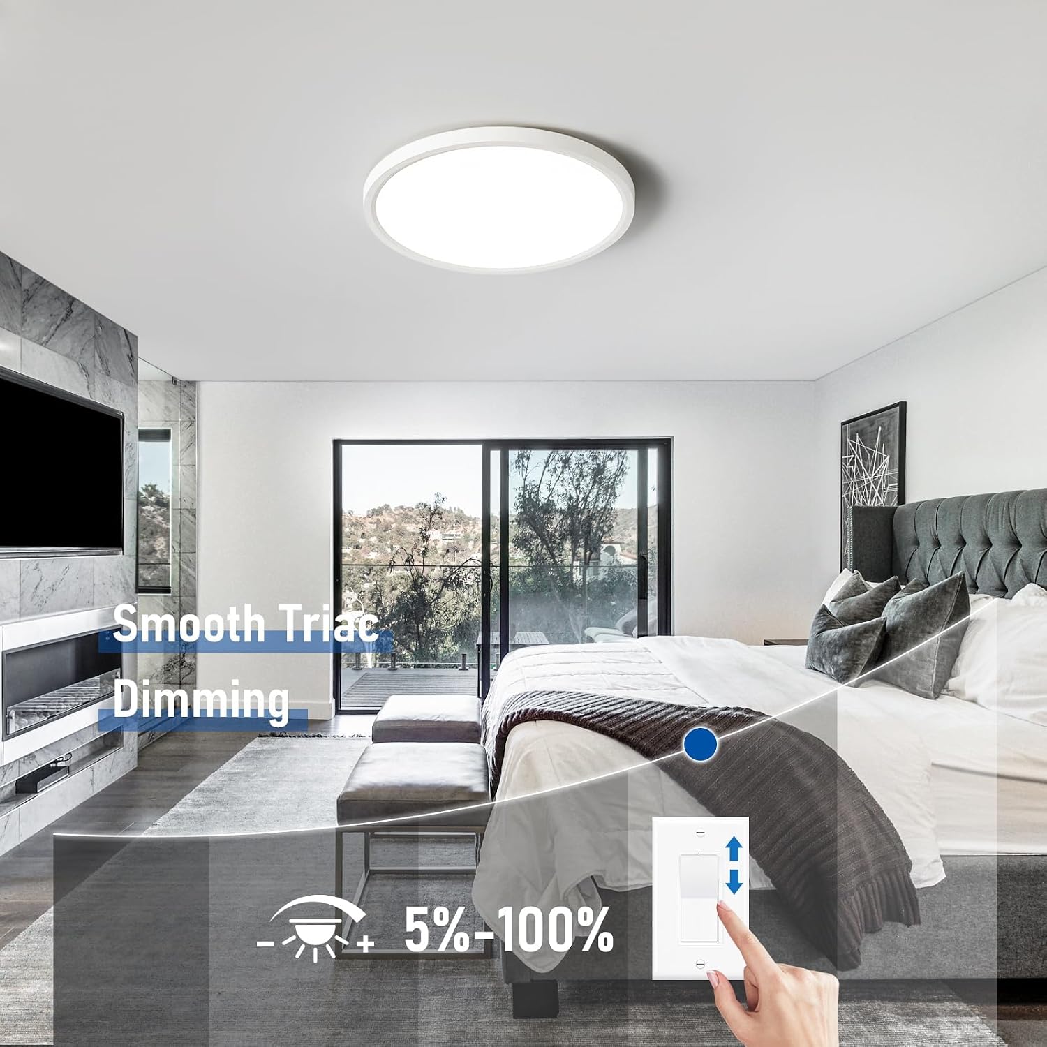 6 Pack 12 Inch Hardwired Dimmable LED Flush Mount Ceiling Light Fixtures, 24W 2640LM 3000K/4000K/5000K, House Upgrade Led Lights for Bedroom Hallway Laundry Room Rental Units, 240W Equiv., Black - Image 3